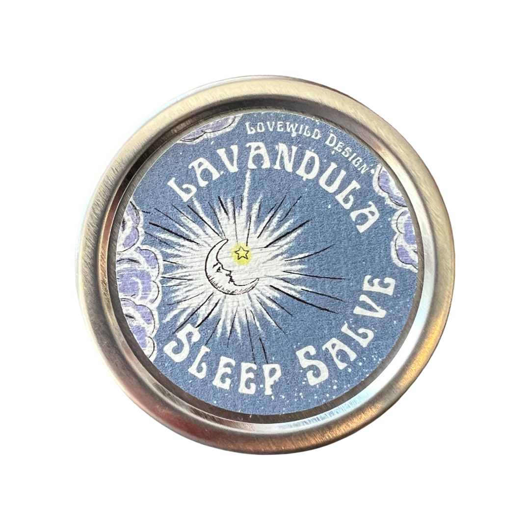 round silver tin with a navy blue branded label that features a crescent moon and star
