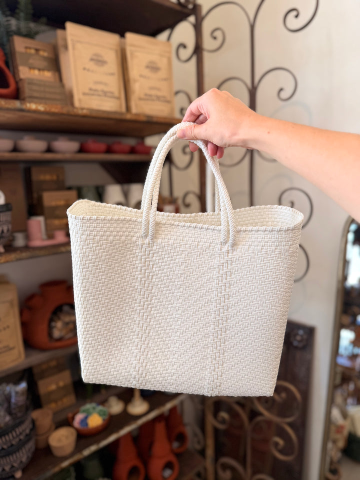 Small Oaxacan Woven Tote - White