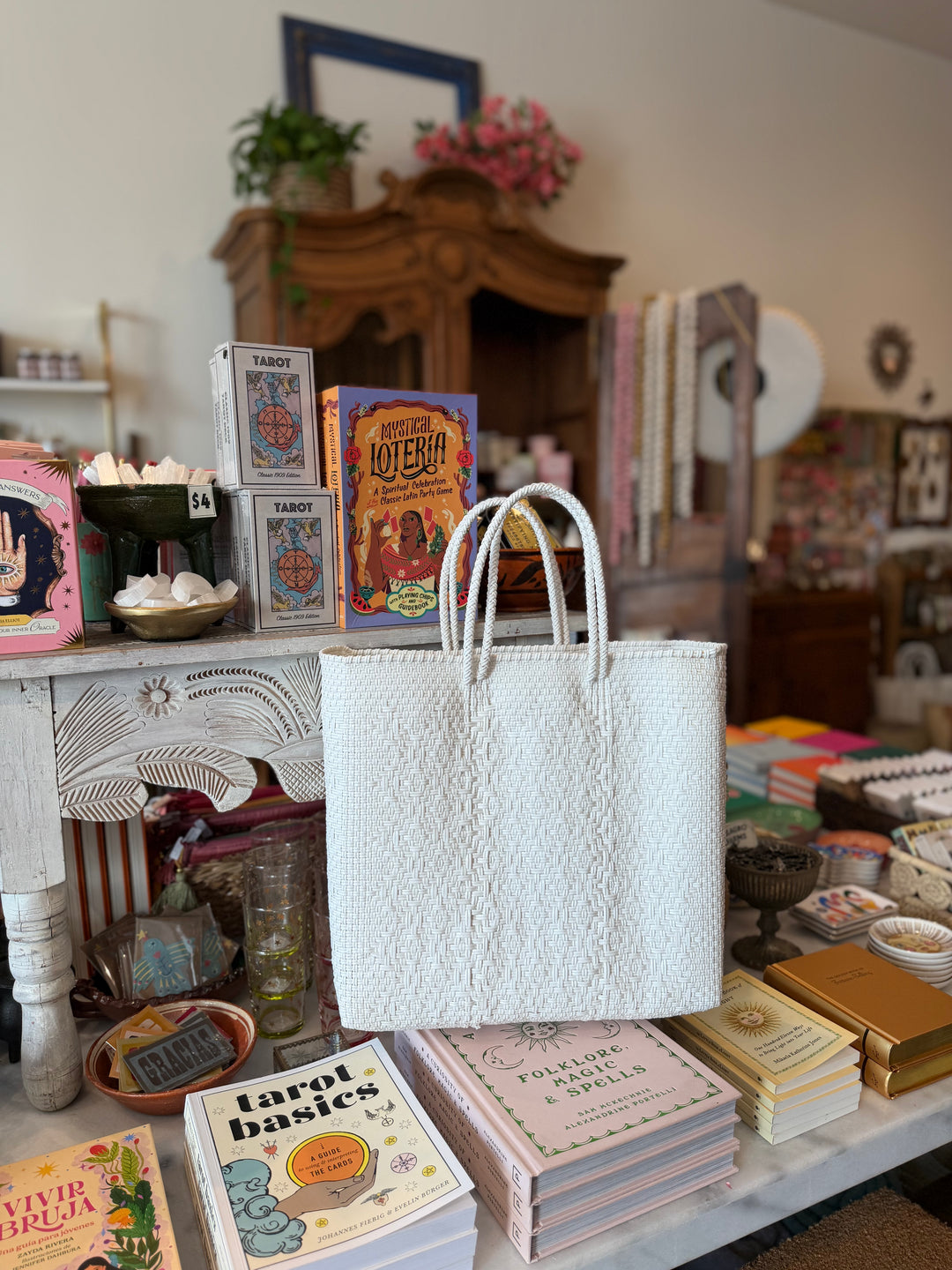 Medium Oaxacan Woven Tote - White