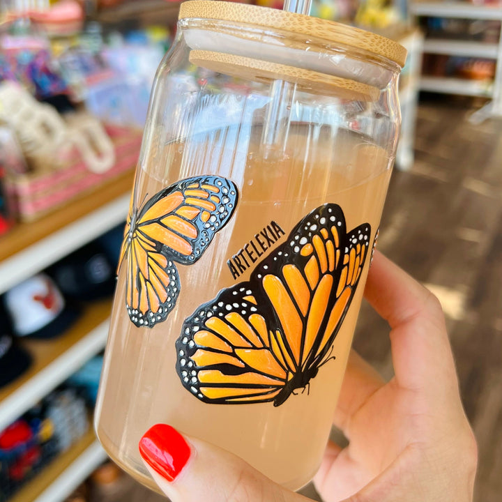 Embossed Monarch Butterfly Glass with Lid