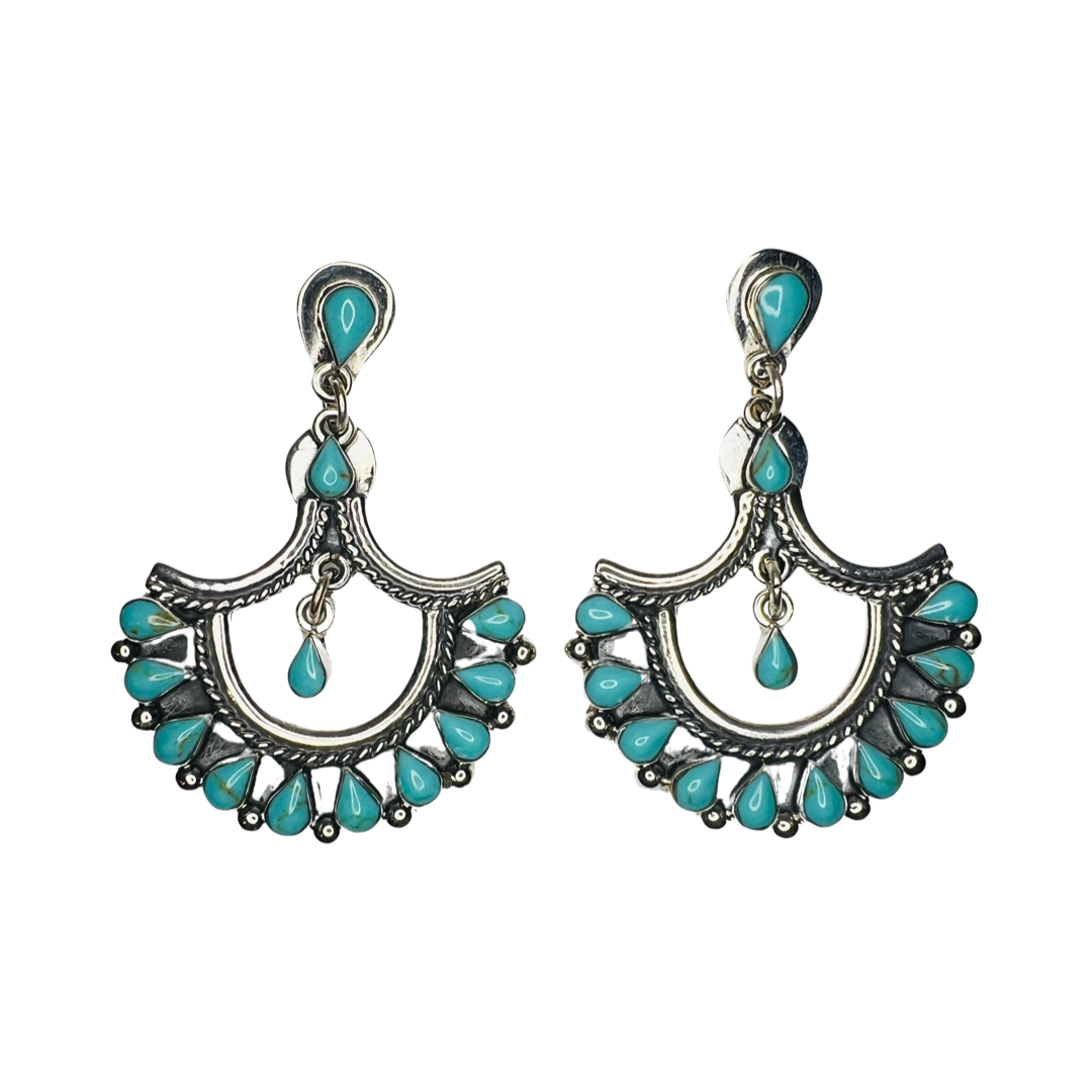 set of silver and turquoise fan earrings