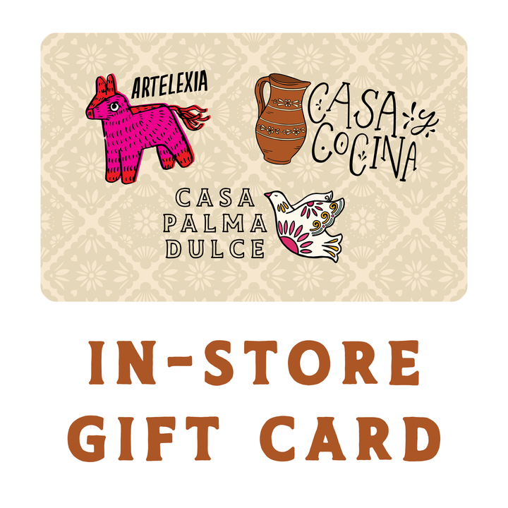 In-store gift card with decorative elements and text on a beige background