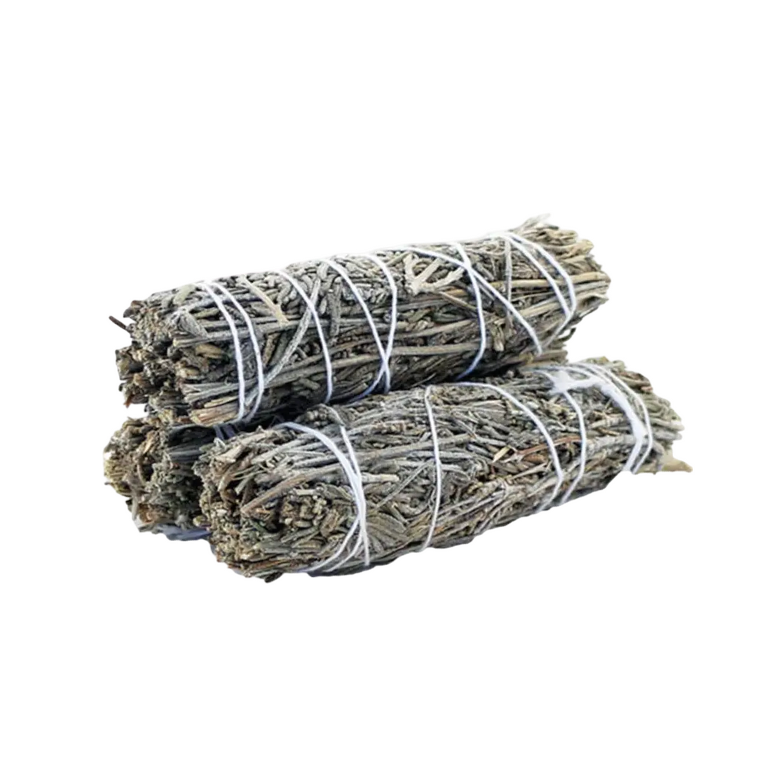 Three lavender and sage bundles tied with white string