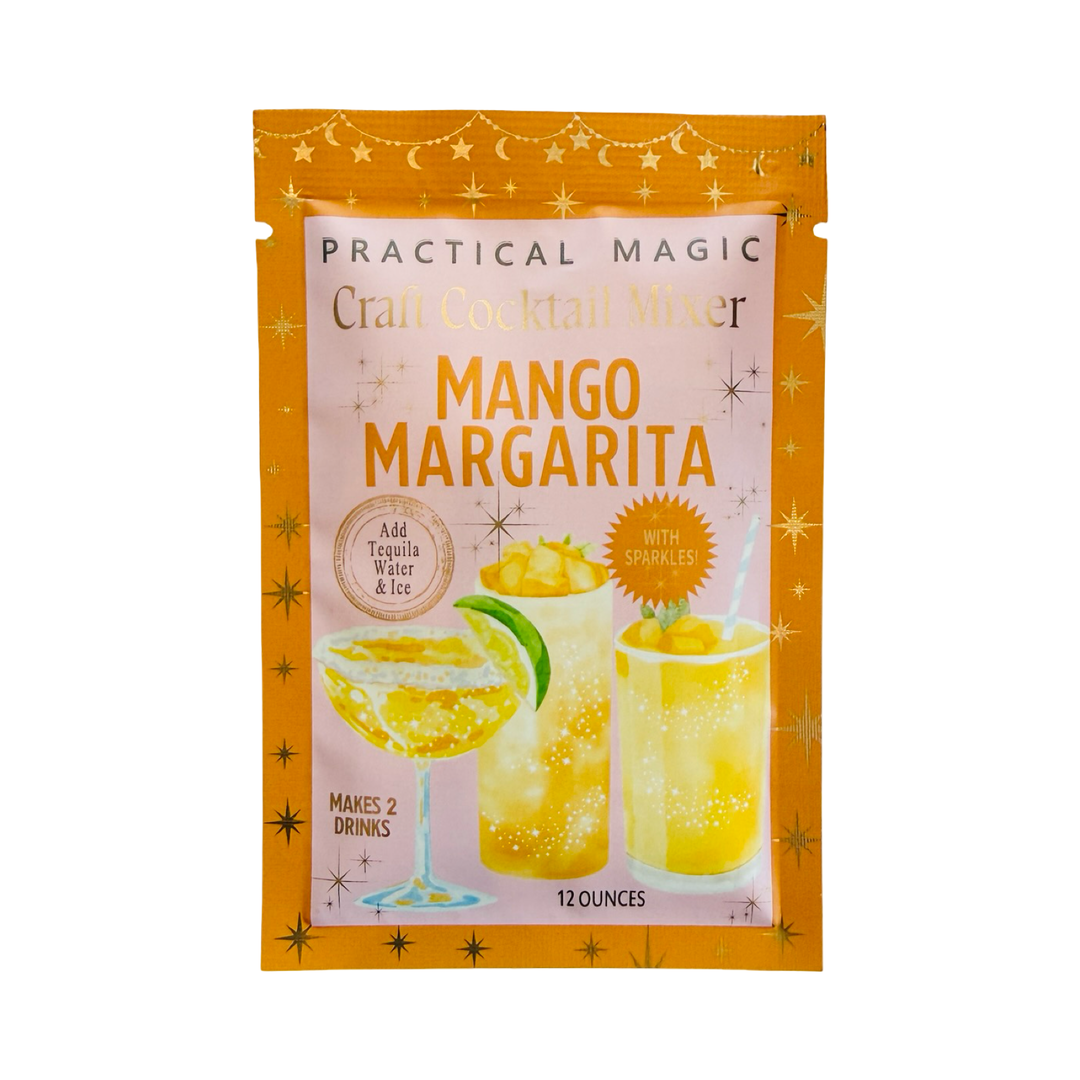 12 oz Pink and orange Mango Margarita cocktail mixer packet with sparkle detail.