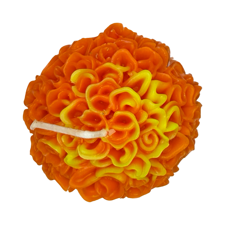Marigold shaped candle in orange and yellow