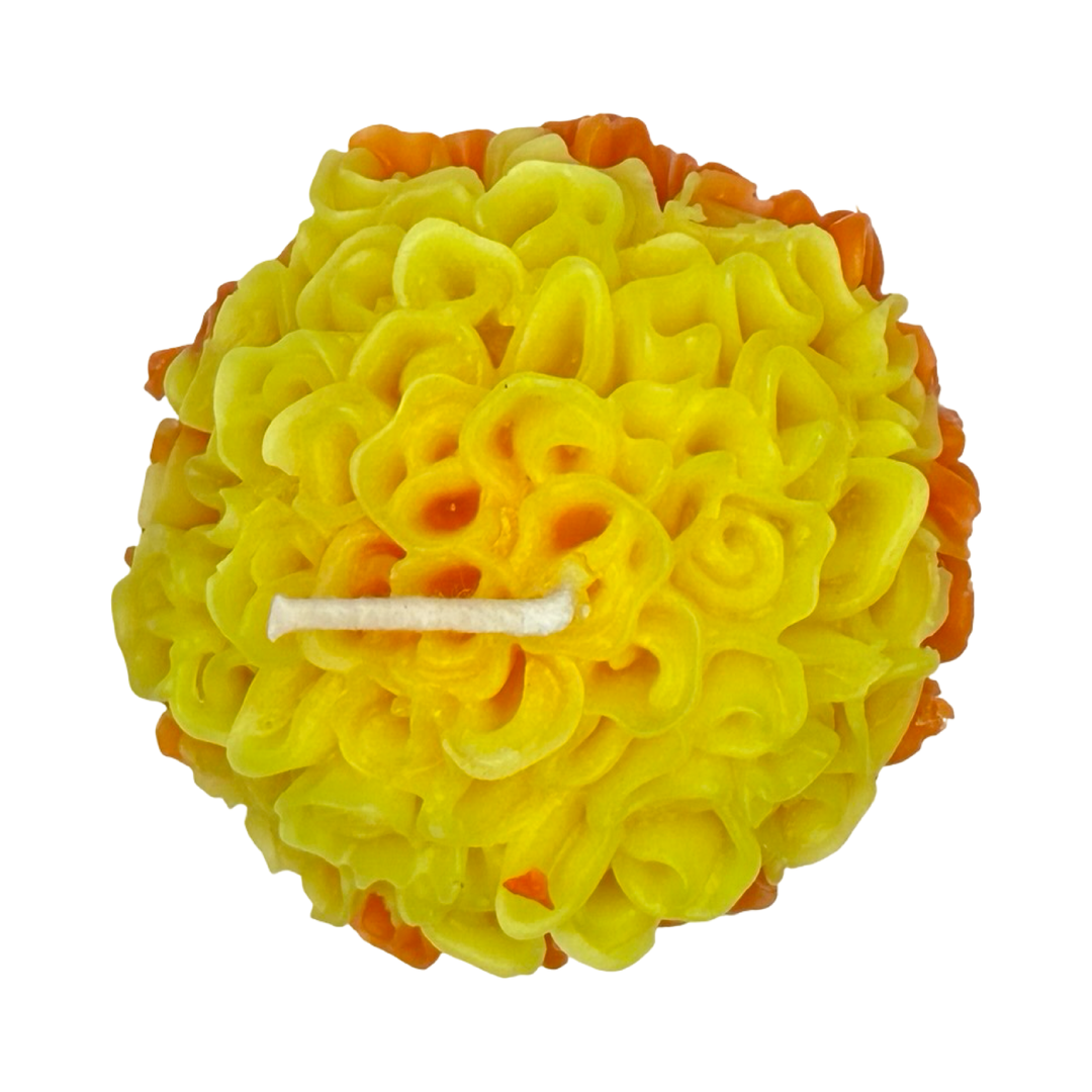 Marigold shaped candle in orange and yellow
