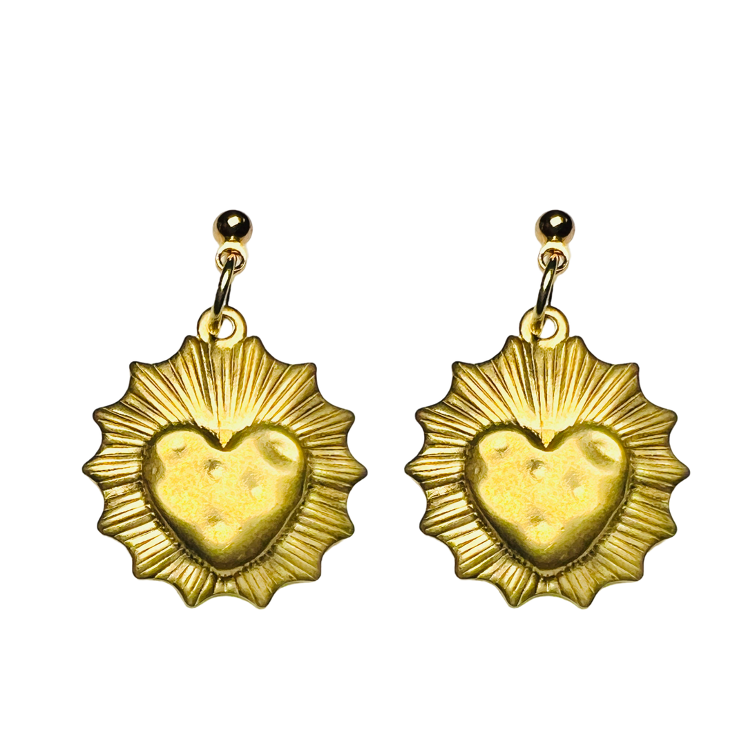 set of gold heart earrings