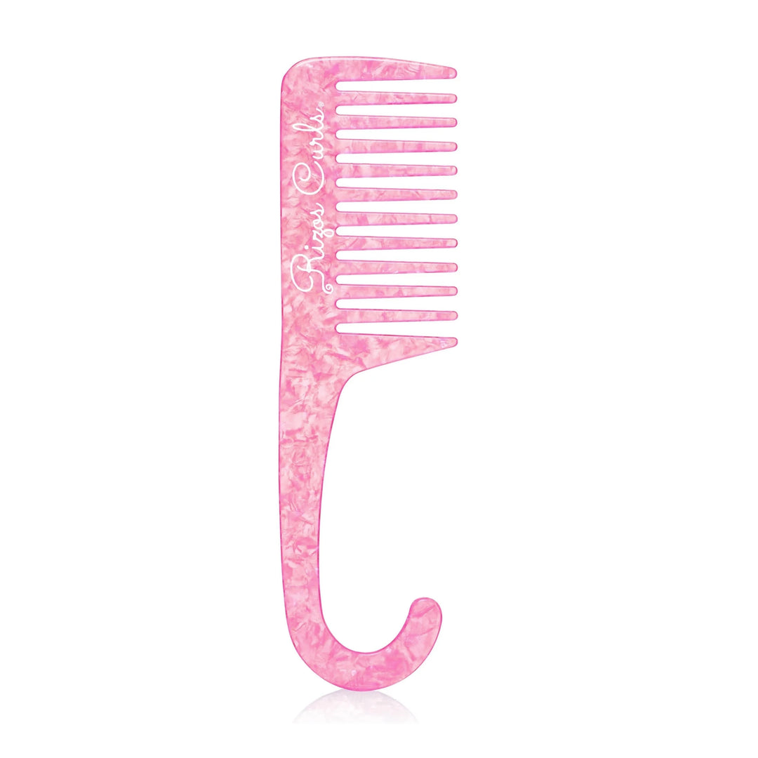 Pink Speckled Acetate brush with a curved handle. Brand: Rizos Curls