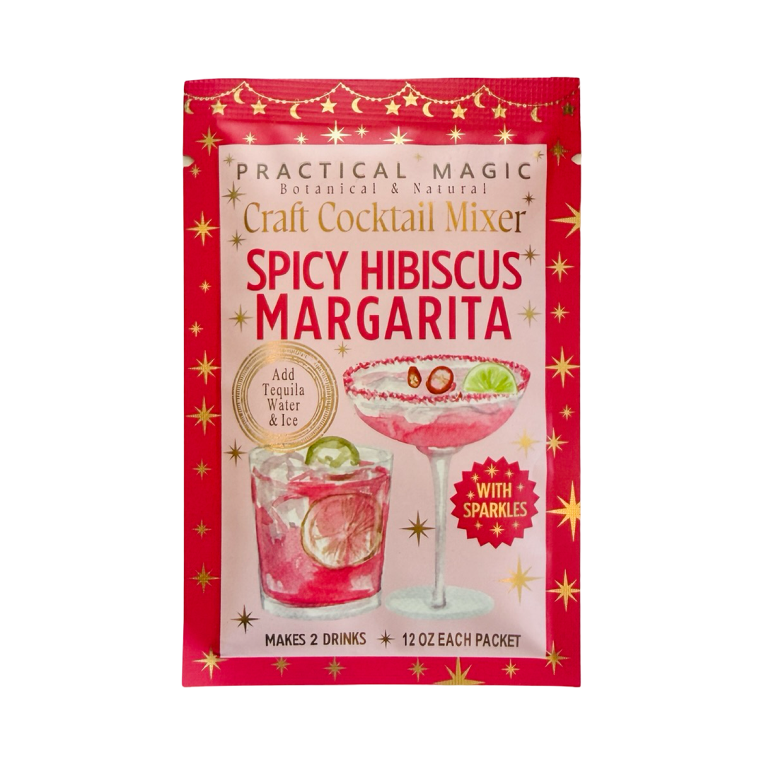 12 oz Pink Spicy Hibiscus Margarita cocktail mixer packet with sparkle detail.