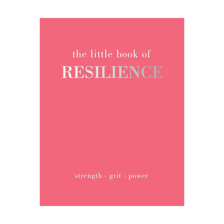Book titled "The Little Book of Resilience" featuring a pink cover and silver lettering.