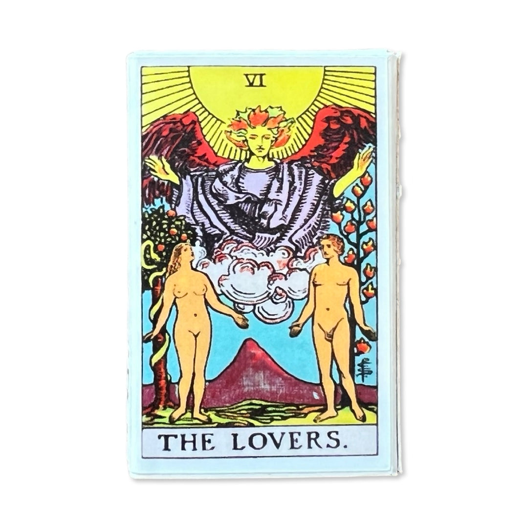box of matches with an image of the lover's tarot card