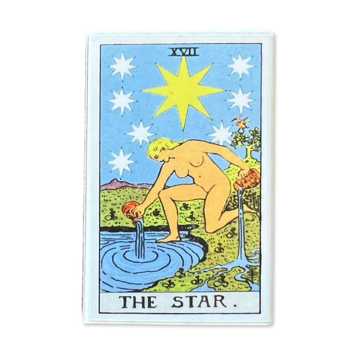 box of matches with an image of the star  tarot card