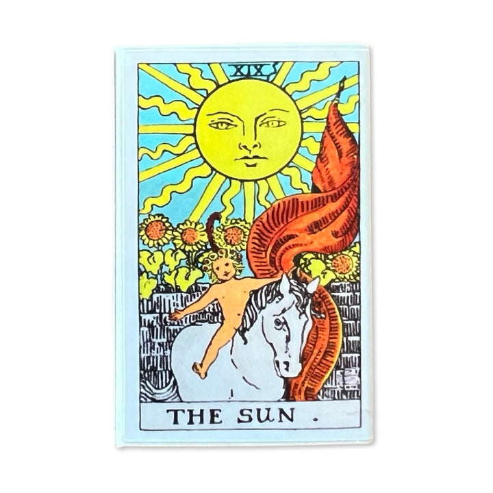 box of matches with an image of the sun tarot card