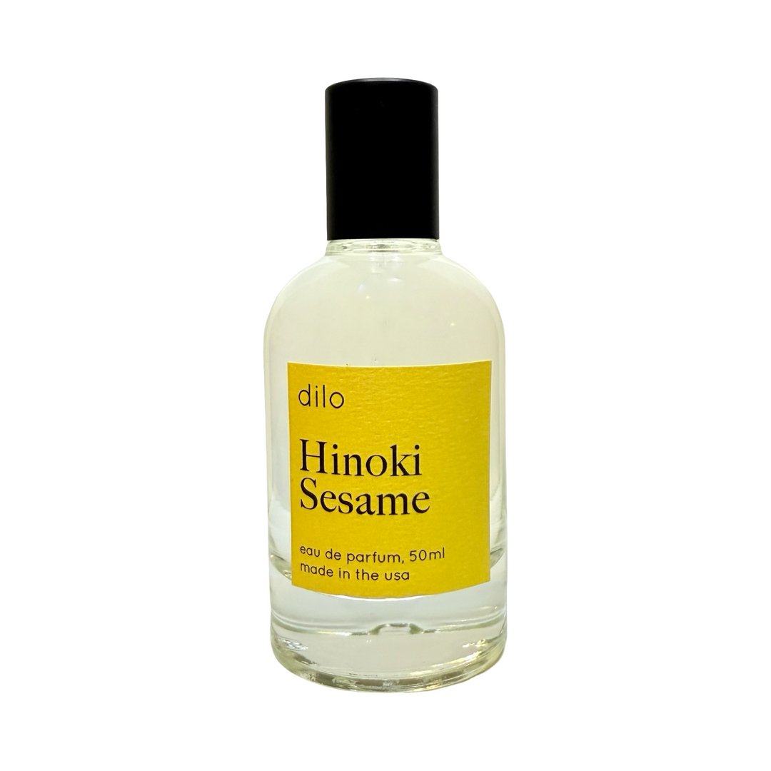 50 ml clear bottle on Hinoki Sesame fragrance with a branded yellow label.