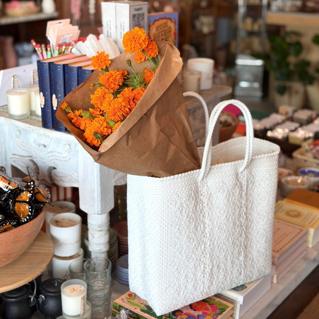 Medium Oaxacan Woven Tote - White