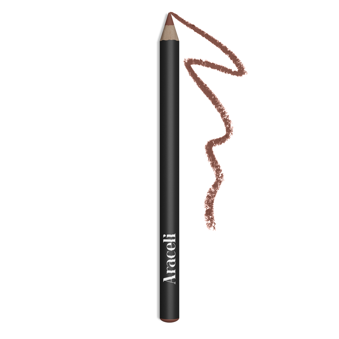 lip liner in black branded packaging with a color swatch to the right of the liner. Brand: Araceli Beauty