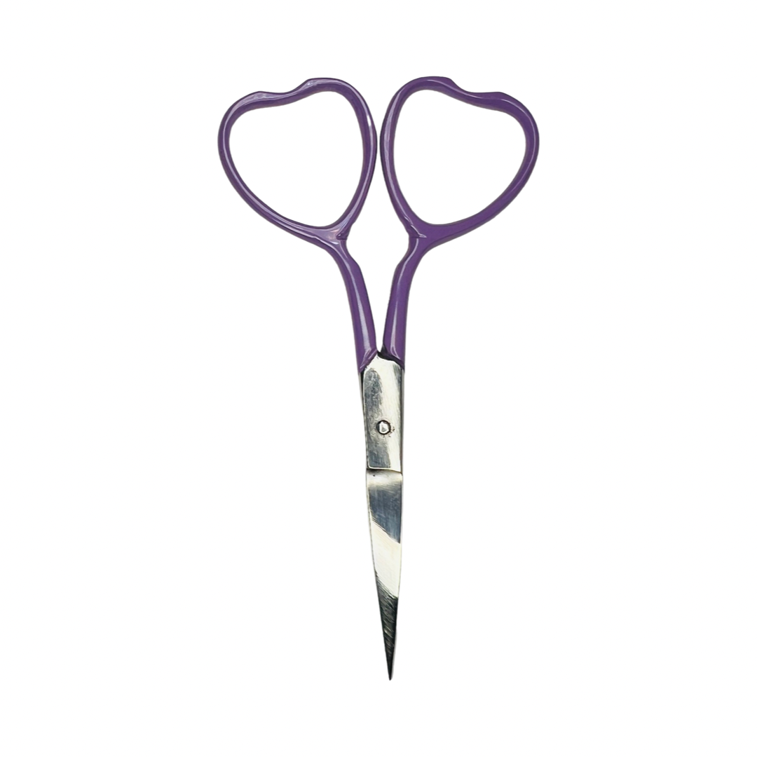 single pair of lavender scissors with heart shaped handles