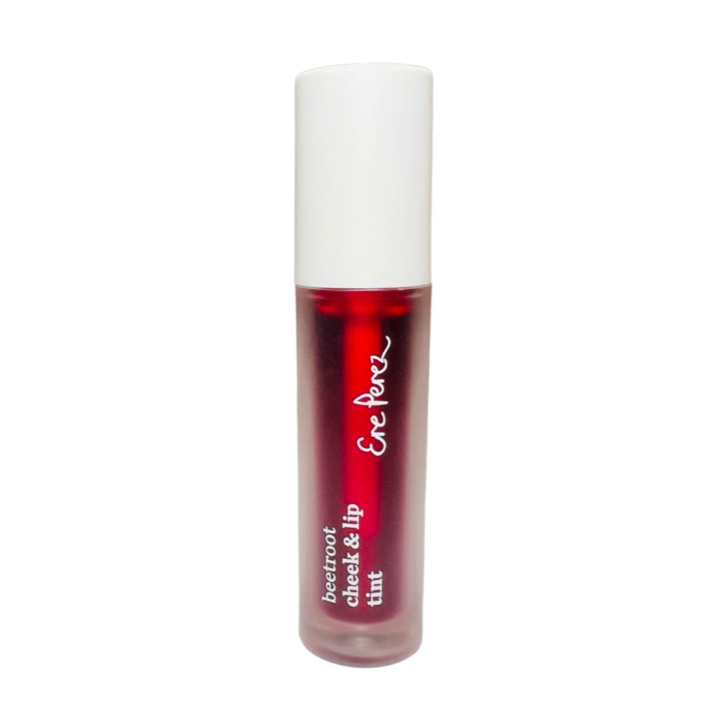 clear tube of beetroot cheek & lip tint in red with a white lid