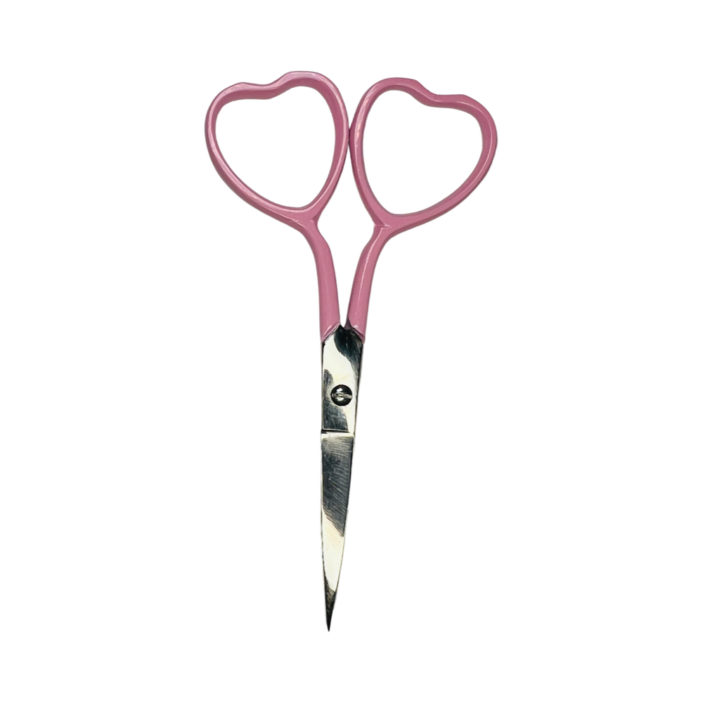 single pair of pink lilac scissors with heart shaped handles