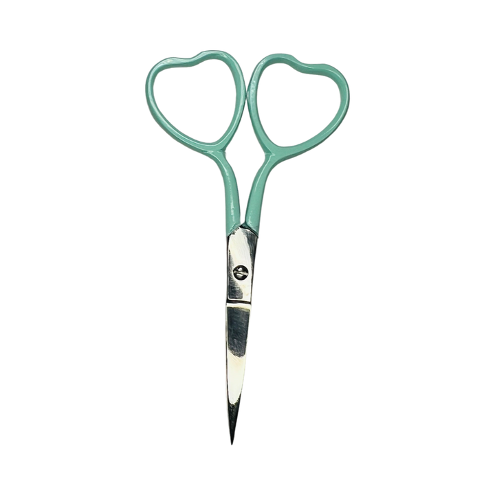 single pair of mint scissors with heart shaped handles