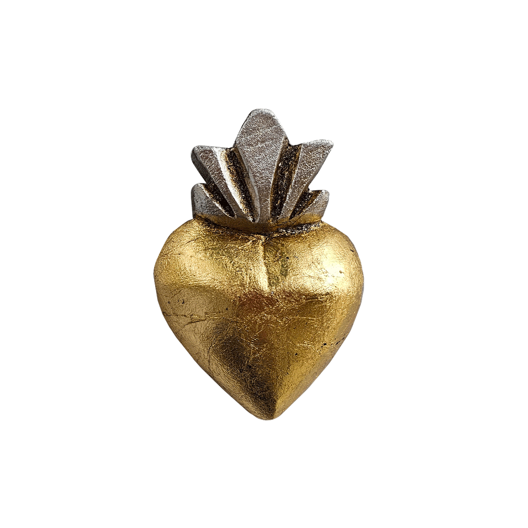 gold milagro heart with silver rays