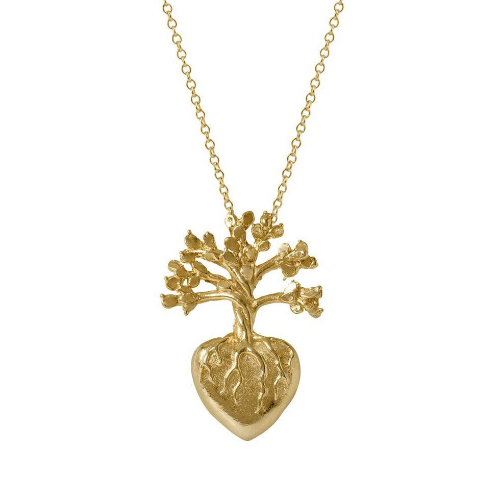 sacred heart with a tree on the top pendent necklace with a gold chain. Brand: Sophie Simone