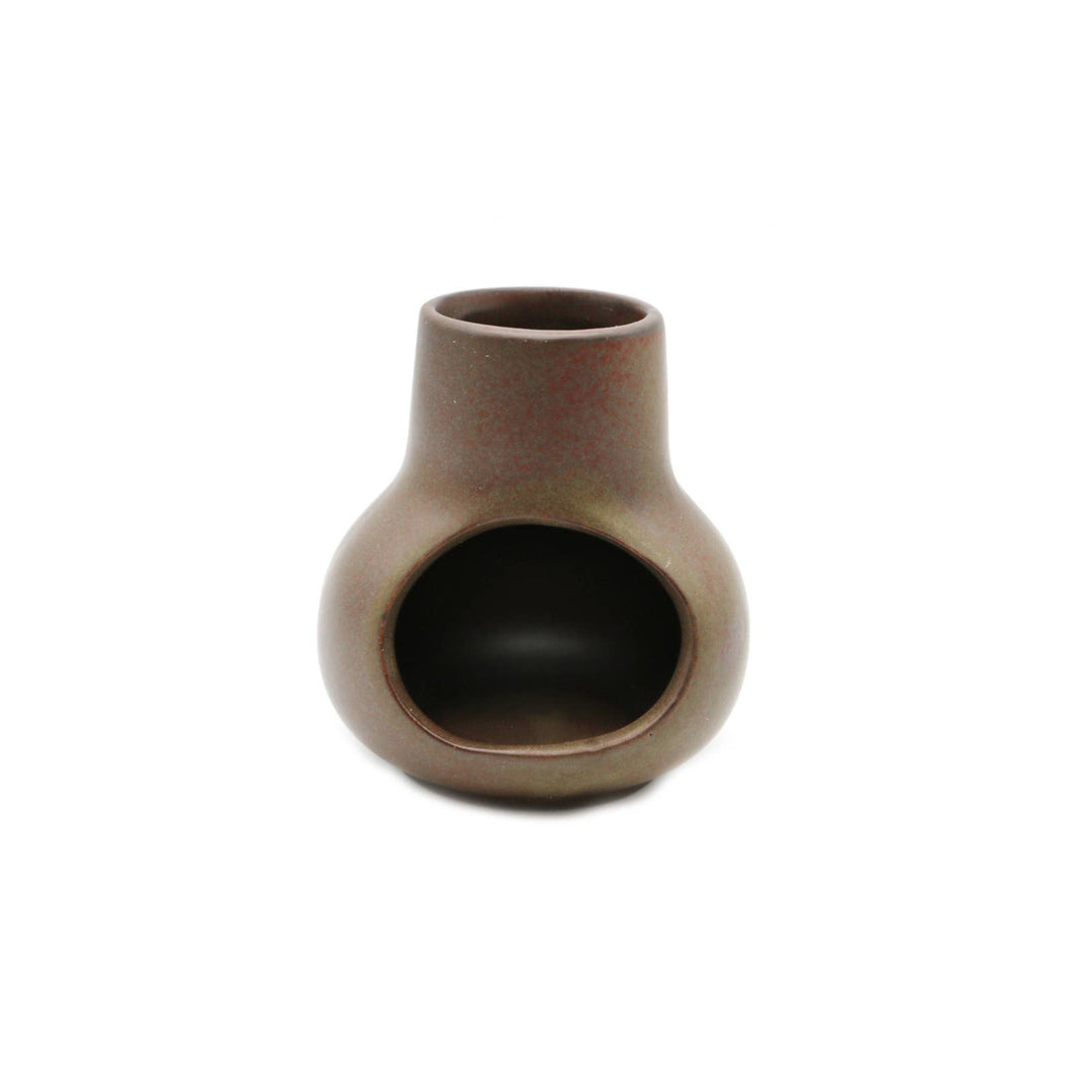 front view of a brown ceramic mini chimney