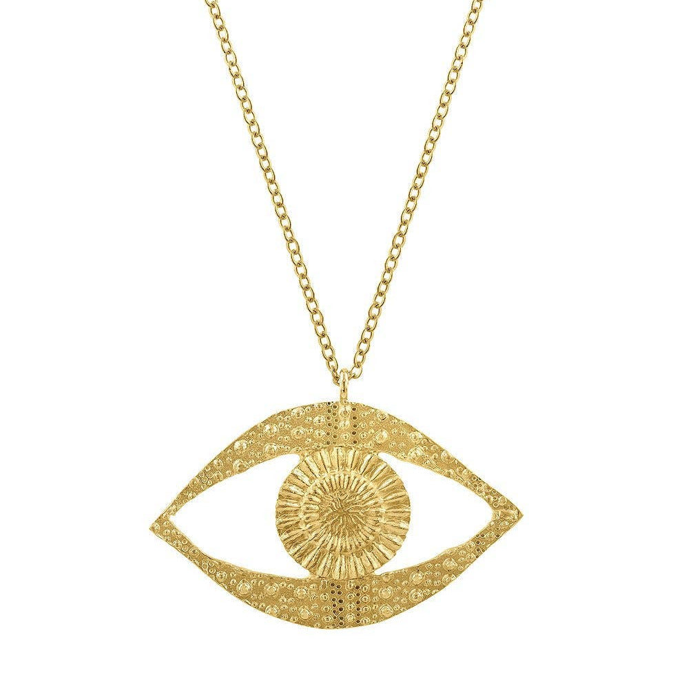gold eye pendant necklace with chain. Brand: Sophie Simone