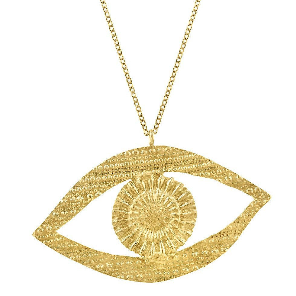 gold eye pendant necklace and chain. Brand: Sophie Simone