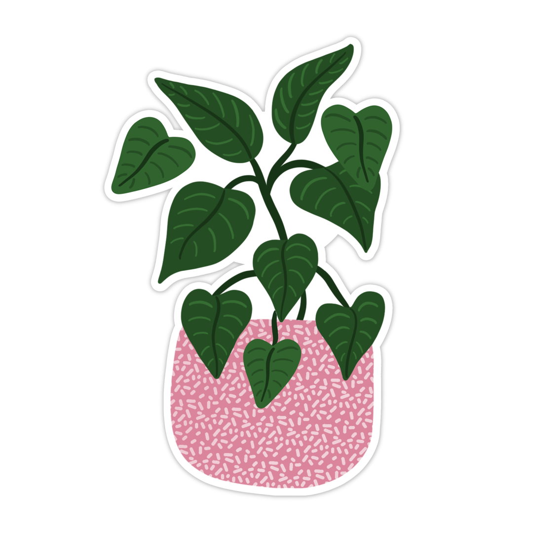 a Green Pothos Plant Sticker with a pink pot.