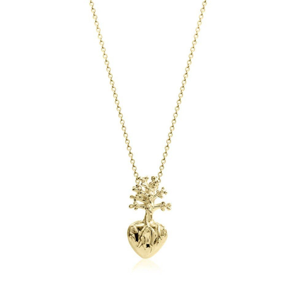 sacred heart pendent necklace with a gold chain. Brand: Sophie Simone