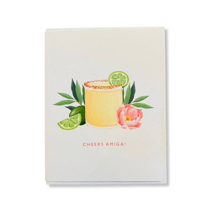 Cheers Amiga! greeting card with margarita illustration.