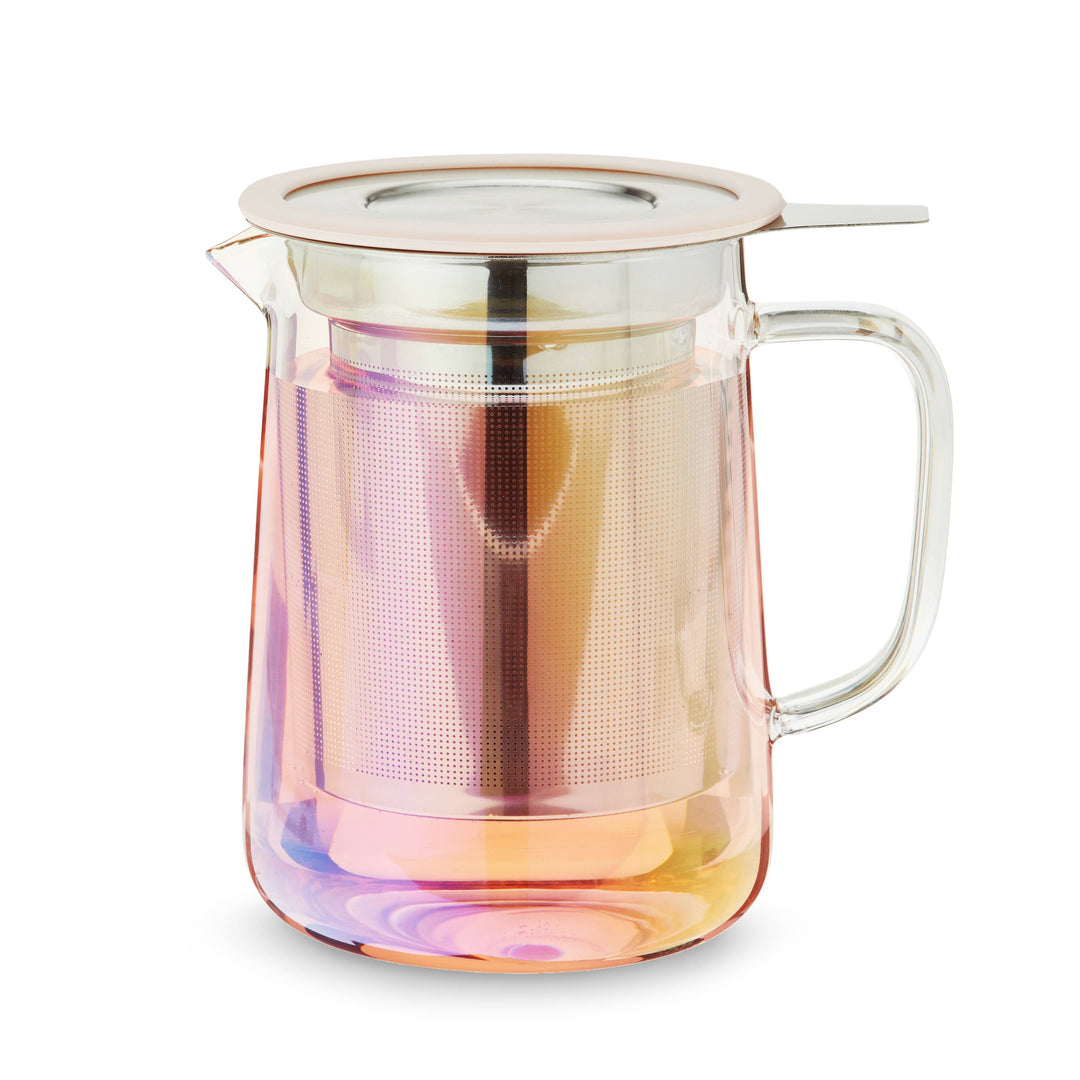 Iridescent pink glass teapot and infuser