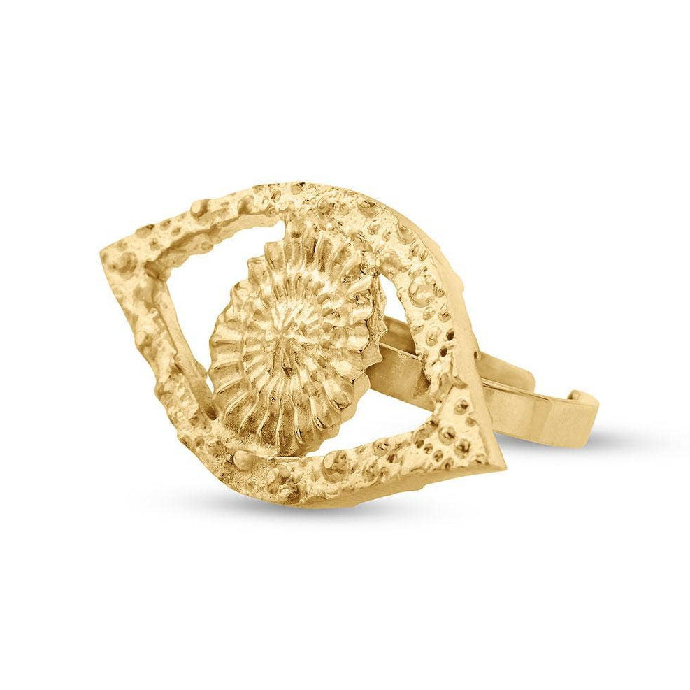 gold ring featuring an eye design. Brand: Sophie Simone