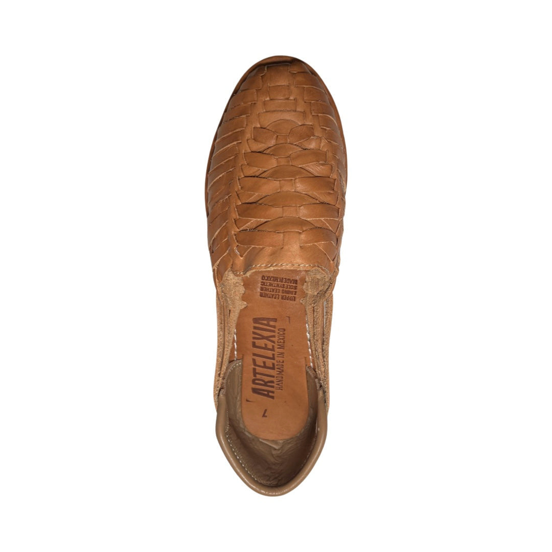 top view of a single tan huarache